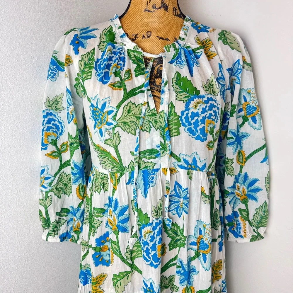 Tuckernuck White Maxi Dress with Blue and Green Floral Print - Picture 11 of 11